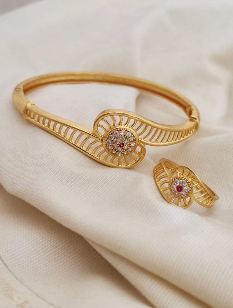 premium A.D MICRO GOLD adjustable bracelet with ring